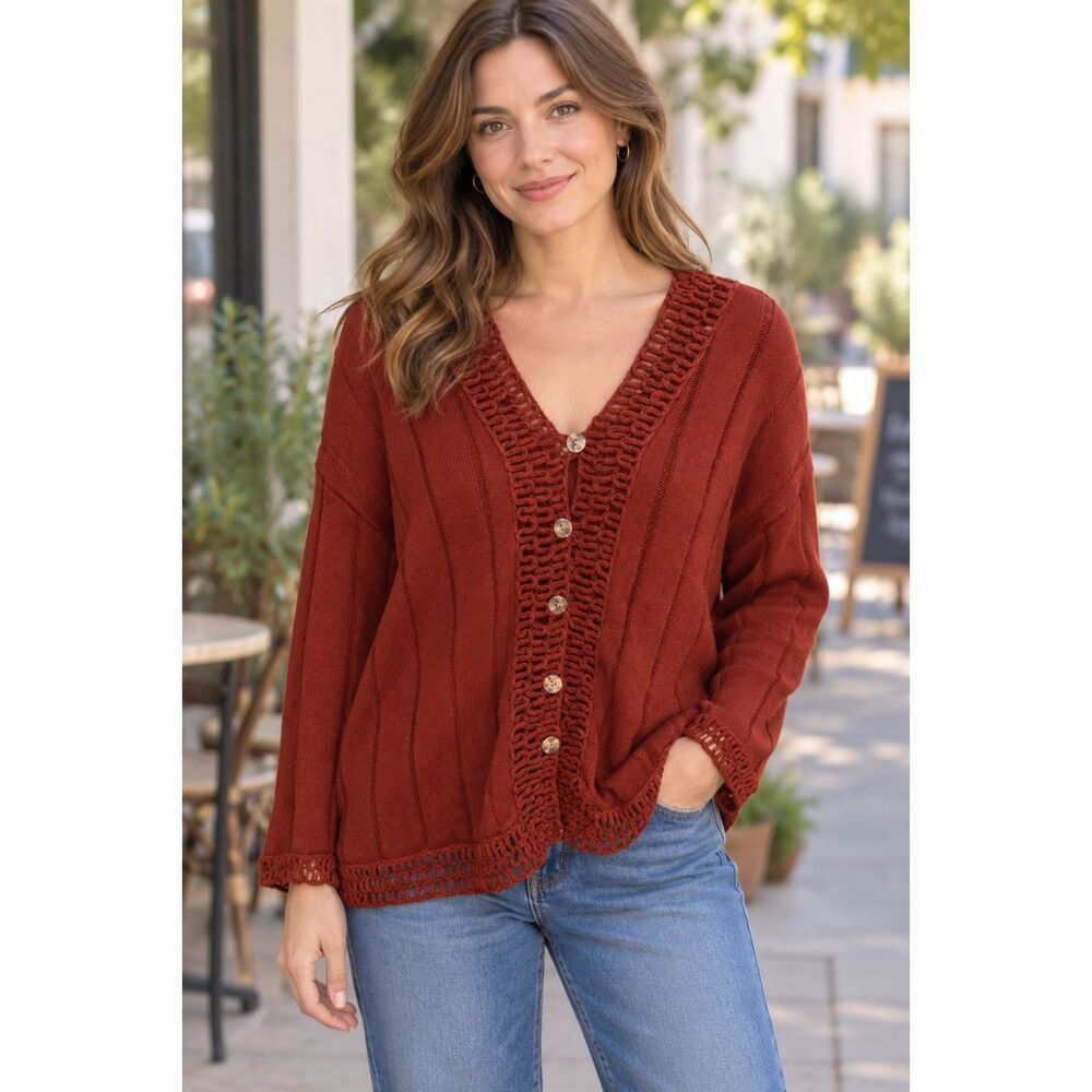 Carole Little Knitwear Vintage Y2K 90s Cardigan Sweater Ramie Cotton Large